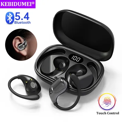 블루투스 5.4 이어훅 헤드폰 TWS 무선 이어폰 HiFi 스테레오 방수 헤드셋 LED 디스플레이 긴 대기 터치 이어버드