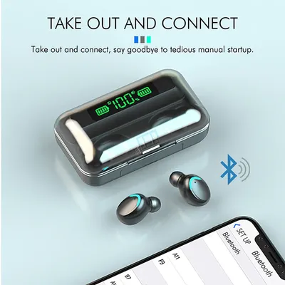 9D 스테레오 고음질 베이스 이어폰 F9 스포츠 블루투스 헤드폰 핸즈프리 터치 컨트롤 TWS 무선 이어버드 방수 헤드셋