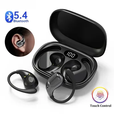 블루투스 5.4 이어훅 헤드폰 TWS 무선 이어폰 HiFi 스테레오 방수 헤드셋 LED 디스플레이 롱 스탠바이 터치 이어버드